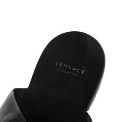 Versace Black Leather Medusa Detail Thong Flats Slides Size 41