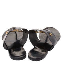 Versace Black Leather Medusa Detail Thong Flats Slides Size 41