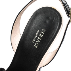 Versace Black Woven Knot Leather And Patent Slingback Platform Sandals Size 36