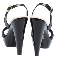 Versace Black Woven Knot Leather And Patent Slingback Platform Sandals Size 36
