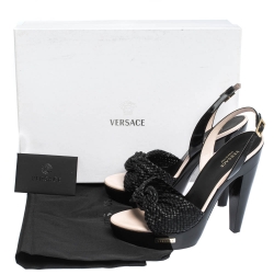 Versace Black Woven Knot Leather And Patent Slingback Platform Sandals Size 36