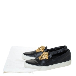 Pre Owned Versace Black Leather Palazzo Medusa Slip-On Sneakers Size 40 