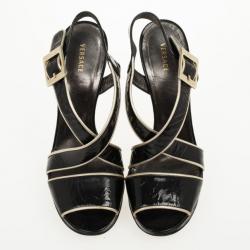Versace Black Patent Strappy Sandals Size 37