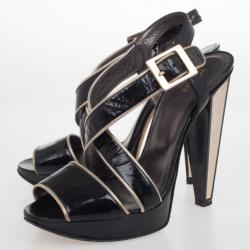 Versace Black Patent Strappy Sandals Size 37