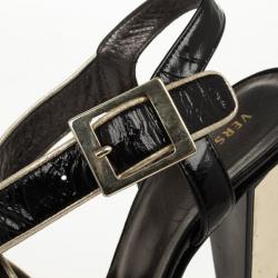 Versace Black Patent Strappy Sandals Size 37