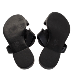 Versace Black Leather Medusa Detail Flats Slides Size 39