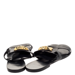 Versace Black Leather Medusa Detail Flats Slides Size 39