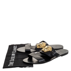 Versace Black Leather Medusa Detail Flats Slides Size 39