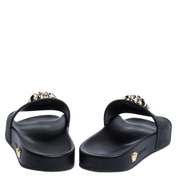 Pre Owned Versace Black Rubber Medusa Flat Slides Size 36