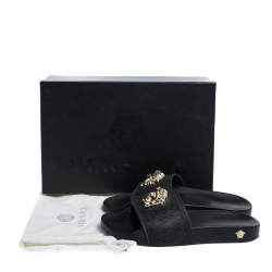 Pre Owned Versace Black Rubber Medusa Flat Slides Size 36