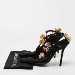 Versace Black Satin V-Bow Cage Sandals Size 40