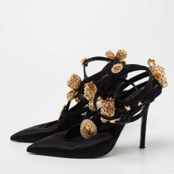 Versace Black Satin V-Bow Cage Sandals Size 40