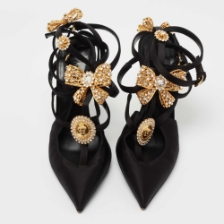 Versace Black Satin V-Bow Cage Sandals Size 40
