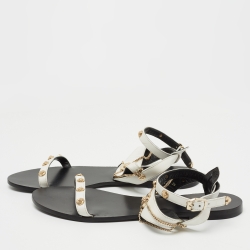 Pre Owned Versace White Leather Medusa Sandals Size 39