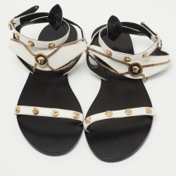 Pre Owned Versace White Leather Medusa Sandals Size 39