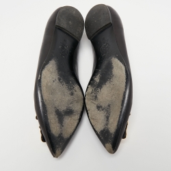 Pre Owned Versace Black Leather Medusa Ballet Flats Size 38