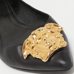 Pre Owned Versace Black Leather Medusa Ballet Flats Size 38