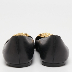 Pre Owned Versace Black Leather Medusa Ballet Flats Size 38