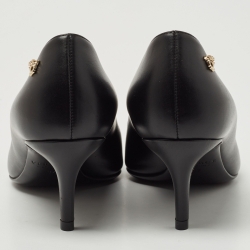 Pre Owned Versace Black Leather Medusa Pointed Toe Pumps Size 37