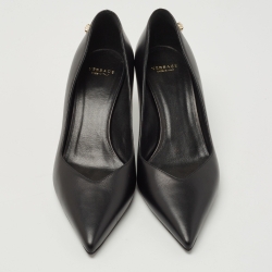 Pre Owned Versace Black Leather Medusa Pointed Toe Pumps Size 37