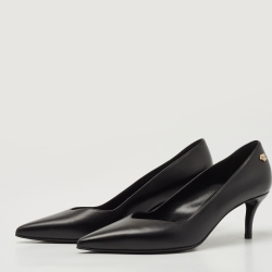 Pre Owned Versace Black Leather Medusa Pointed Toe Pumps Size 37