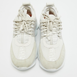 Pre Owned Versace White Suede and Leather Chain Reaction Sneakers Size 40