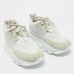 Pre Owned Versace White Suede and Leather Chain Reaction Sneakers Size 40