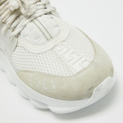 Pre Owned Versace White Suede and Leather Chain Reaction Sneakers Size 40