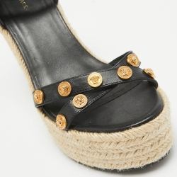 Versace Black Leather Wedge Ankle Strap Sandals Size 38