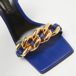 Versace Blue Leather Ankle Strap Sandals Size 38