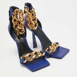 Versace Blue Leather Ankle Strap Sandals Size 38