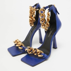 Versace Blue Leather Ankle Strap Sandals Size 38