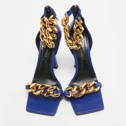 Versace Blue Leather Ankle Strap Sandals Size 38