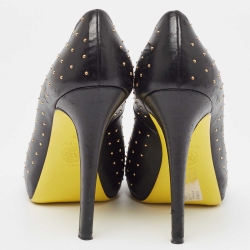 Pre Owned Versace Black Studded Leather Open Toe Pumps Size 38