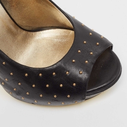 Pre Owned Versace Black Studded Leather Open Toe Pumps Size 38