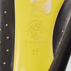 Pre Owned Versace Black Studded Leather Open Toe Pumps Size 38
