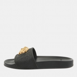 Versace Black Rubber Palazzo Pool Slides Size 39.5