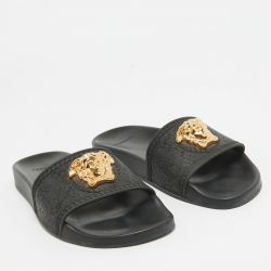 Versace Black Rubber Palazzo Pool Slides Size 39.5