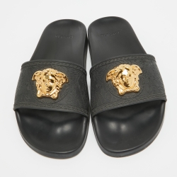 Versace Black Rubber Palazzo Pool Slides Size 39.5