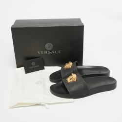 Versace Black Rubber Palazzo Pool Slides Size 39.5