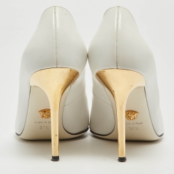Pre Owned Versace White Leather Palazzo Pointed Toe Pumps Size 37.5
