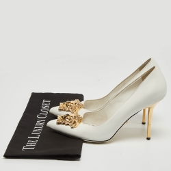 Pre Owned Versace White Leather Palazzo Pointed Toe Pumps Size 37.5