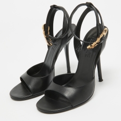 Pre Owned Versace Black Leather Ankle Strap Sandals Size 37