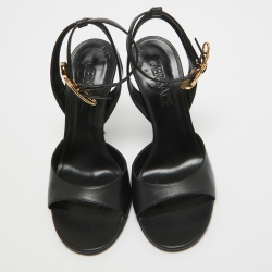 Pre Owned Versace Black Leather Ankle Strap Sandals Size 37