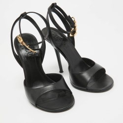 Pre Owned Versace Black Leather Ankle Strap Sandals Size 37