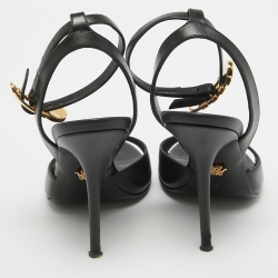 Pre Owned Versace Black Leather Ankle Strap Sandals Size 37