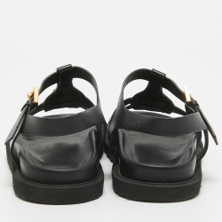 Pre Owned Versace Black Leather La Medusa Flat Sandals Size 37