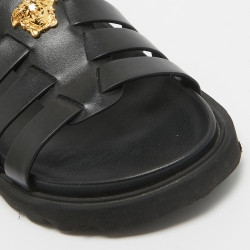 Pre Owned Versace Black Leather La Medusa Flat Sandals Size 37
