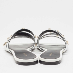 مملوكة مسبقًا Versace White Leather Studded Flat Slides Size 37