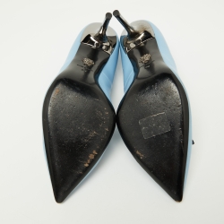 مملوكة مسبقًا Versace Blue Leather Medusa Pointed Toe Pumps Size 40